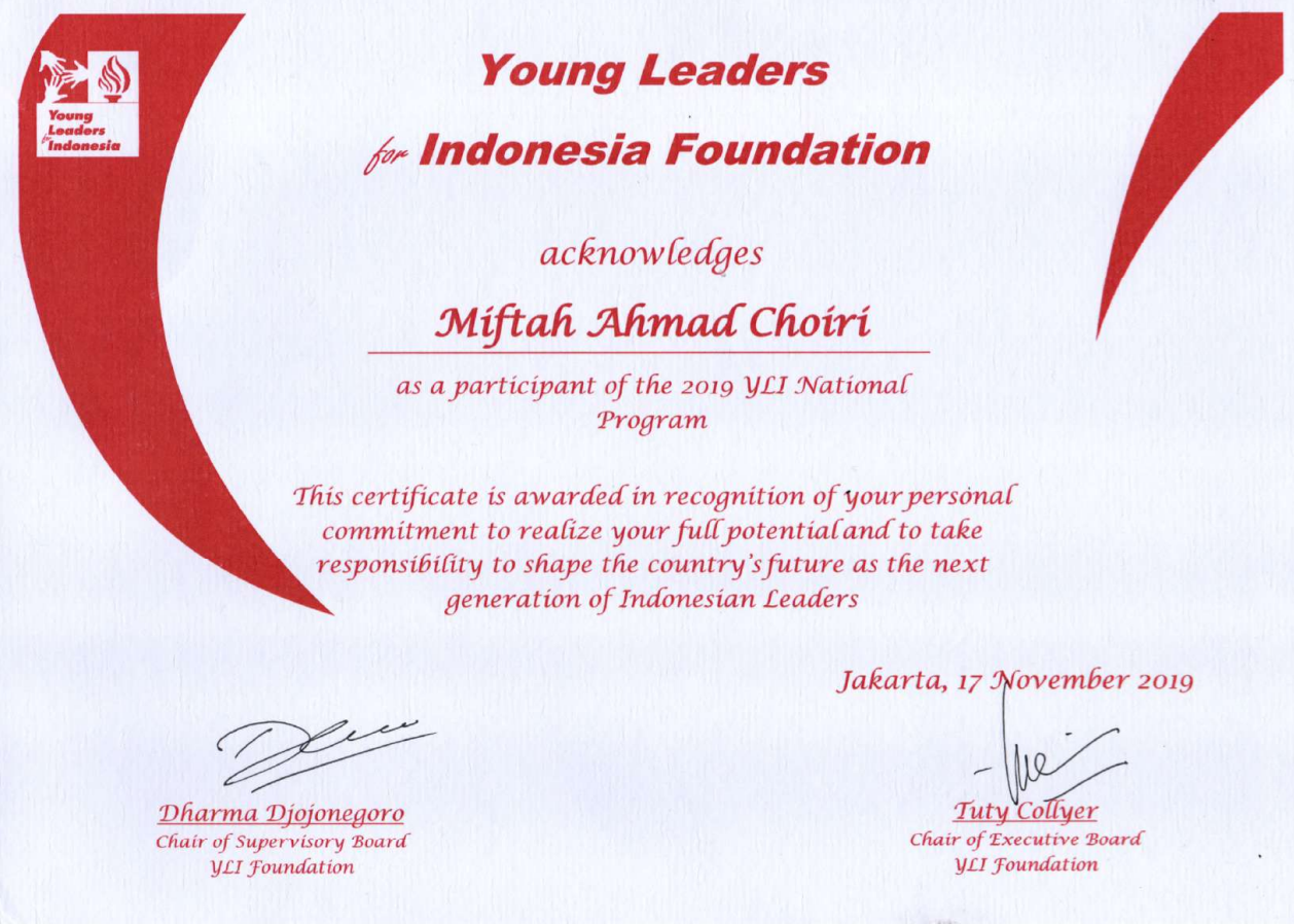 Participant of the Young Leader for Indonesia batch 2019 - issued by Young Leader for Indonesia by McKinsey&Company