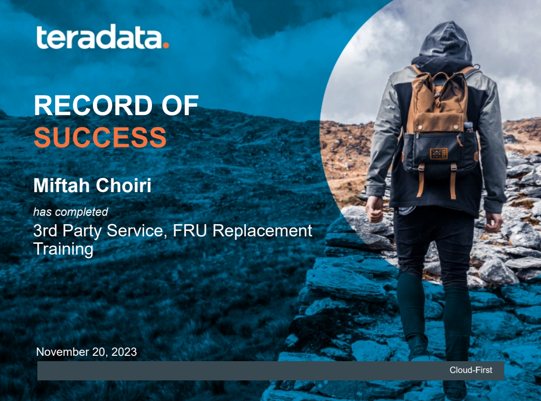 3rd Party Service, FRU Replacement Training - issued by Teradata