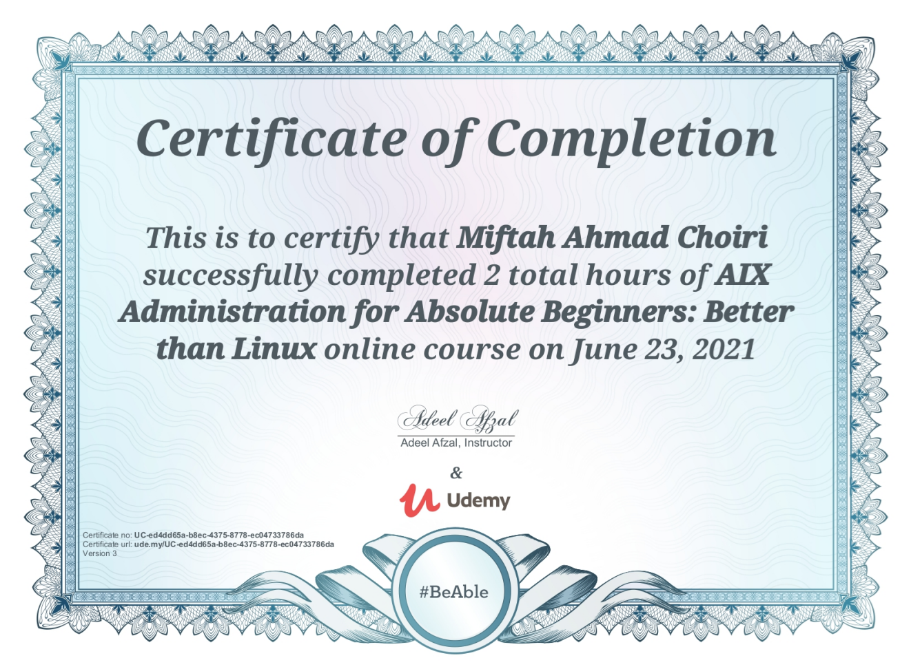 AIX Administration for Absolute Beginners: Better than Linux - issued by Udemy
