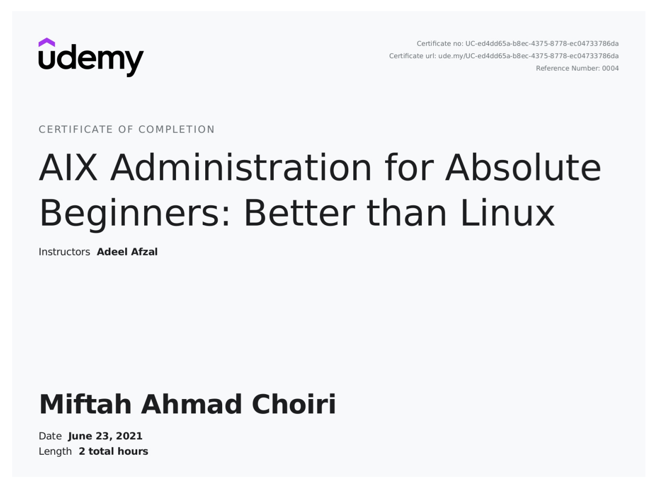 AIX Administration for Absolute Beginners: Better than Linux - issued by Udemy