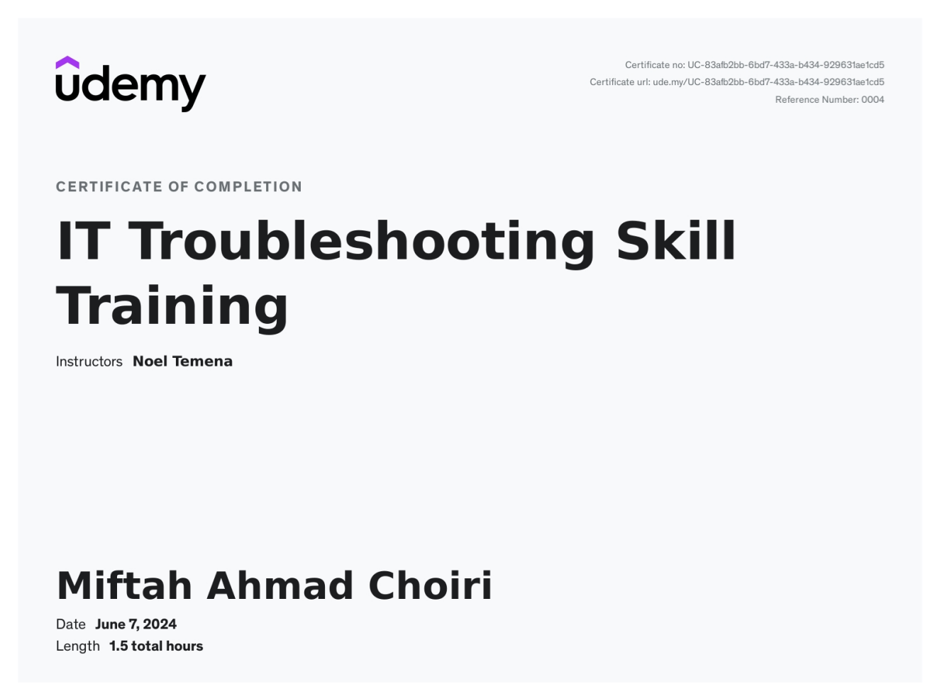 IT Troubleshooting Skill Training - issued by Udemy