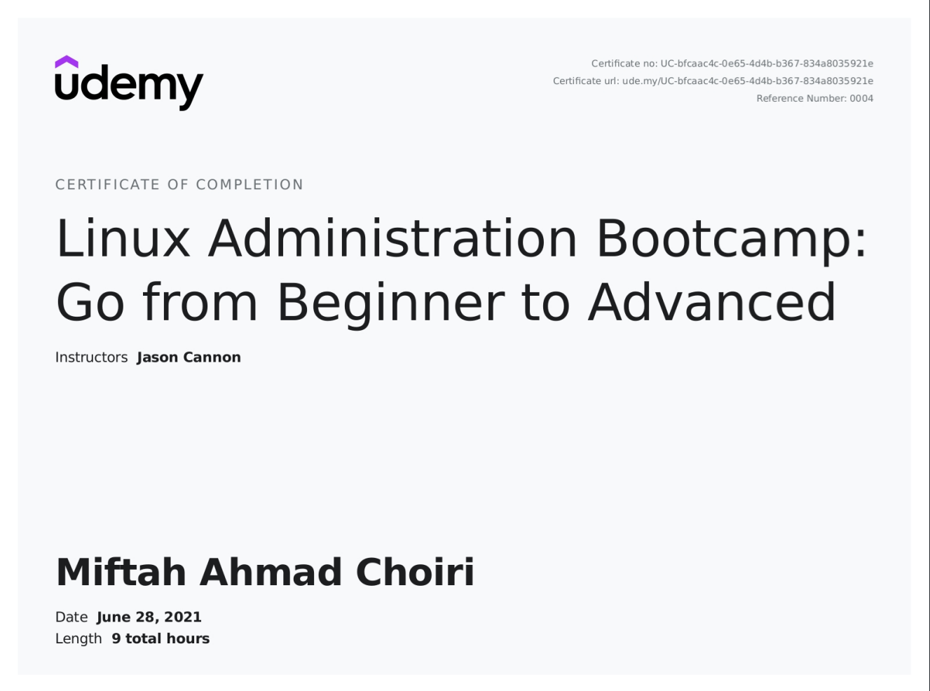 Linux Administration Bootcamp: Go from Beginner to Advanced - issued by Udemy