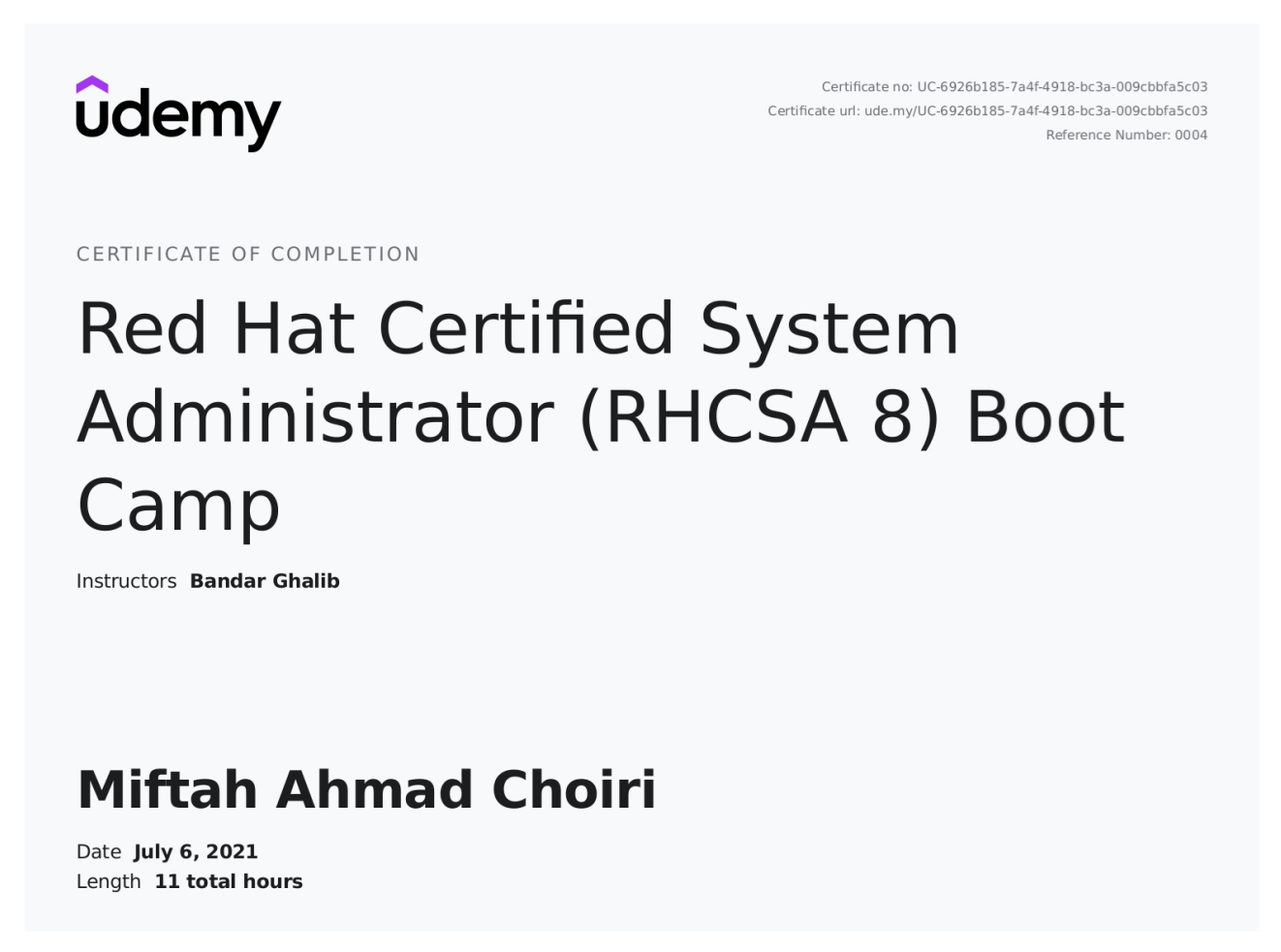 RedHat Certified System Administrator (RHCSA8) BootCamp - issued by Udemy