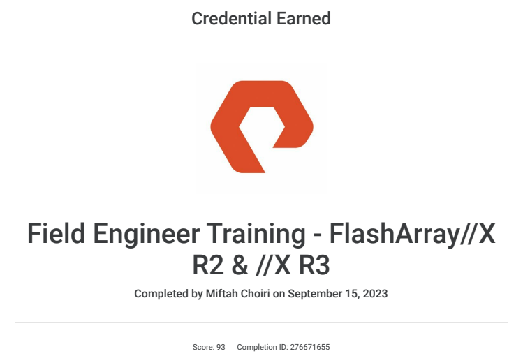 Field Engineer Training: FlashArray//X R2 & //X R3 - issued by Pure Storage