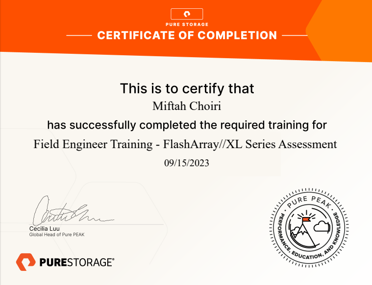 Field Engineer Training: FlashArray//XL Series Assessment - issued by Pure Storage