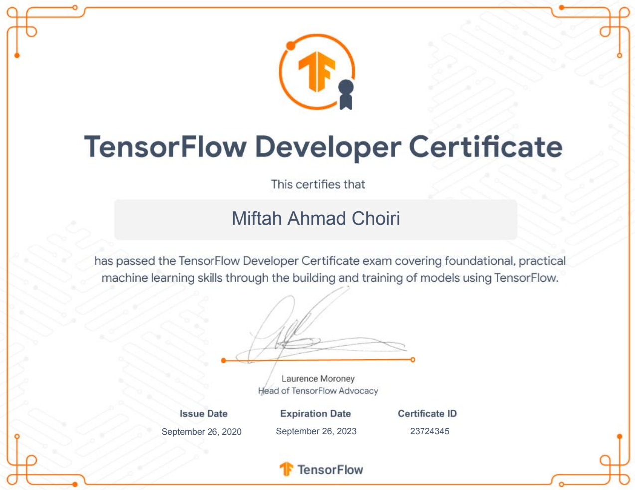 TensorFlow Developer Certificate - issued by Google